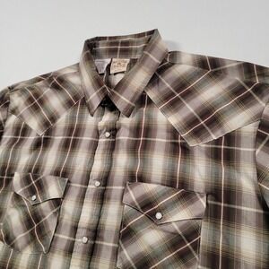 Western Frontier Men Western Snap Shirt XL Plaid Short Sleeve Cowboy VTG